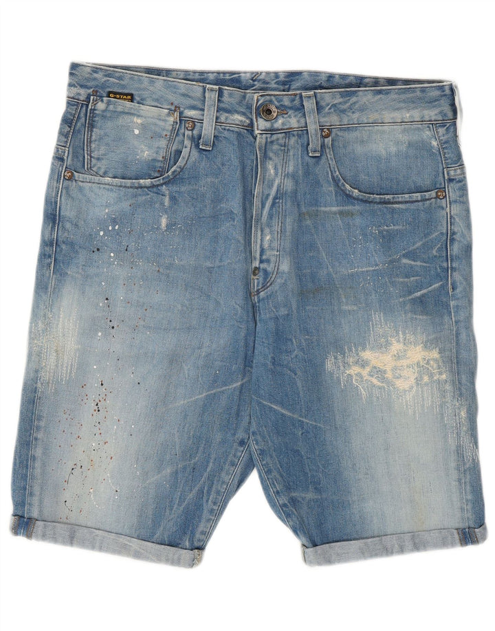 G-Star Herren Jeansshorts W32 mittelblau gefleckte Baumwolle