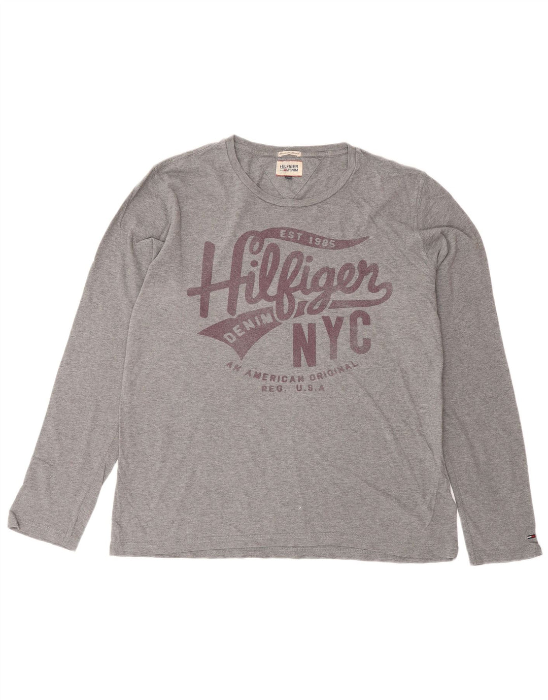 TOMMY HILFIGER Herren Grafik-Top Langarm Große graue Baumwolle