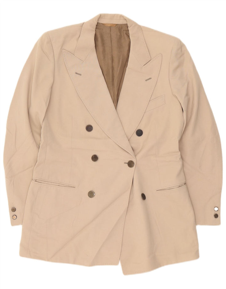 Vintage Herren Zweireiher Blazer Jacke IT 50 Große Beige Schurwolle