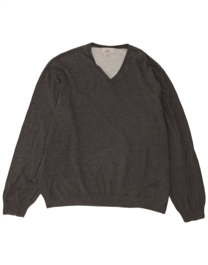 Marks & Spencer Herren-Pullover mit normaler Passform, V-Ausschnitt, 2XL, graue Baumwolle