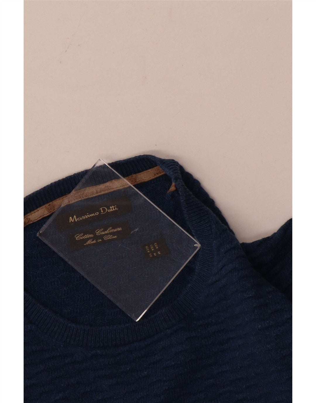 Massimo Dutti Herren-Pullover mit Rundhalsausschnitt, mittelblaue Baumwolle