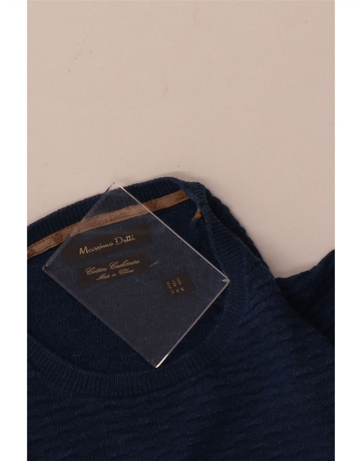 Massimo Dutti Herren-Pullover mit Rundhalsausschnitt, mittelblaue Baumwolle