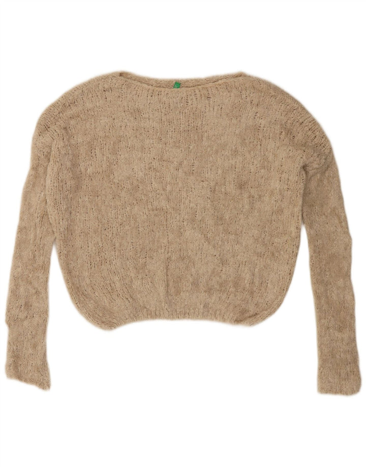 BENETTON Damen-Pullover, übergroß, bauchfrei, U-Boot-Ausschnitt, Gr. 40, Größe L, Beige
