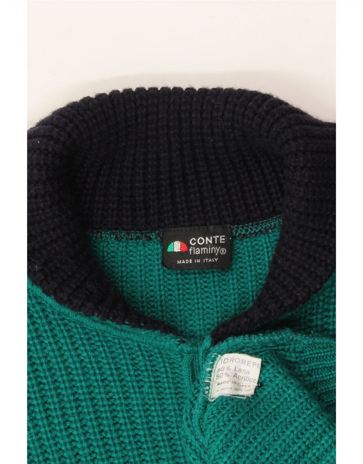 VINTAGE Mens Graphic Shawl Neck Jumper Sweater Medium Green Wool Vintage Vintage and Second-Hand Vintage from Messina Hembry 