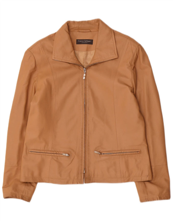 Franco Callegari Damen Bomber-Lederjacke UK 16 Großes beiges Leder