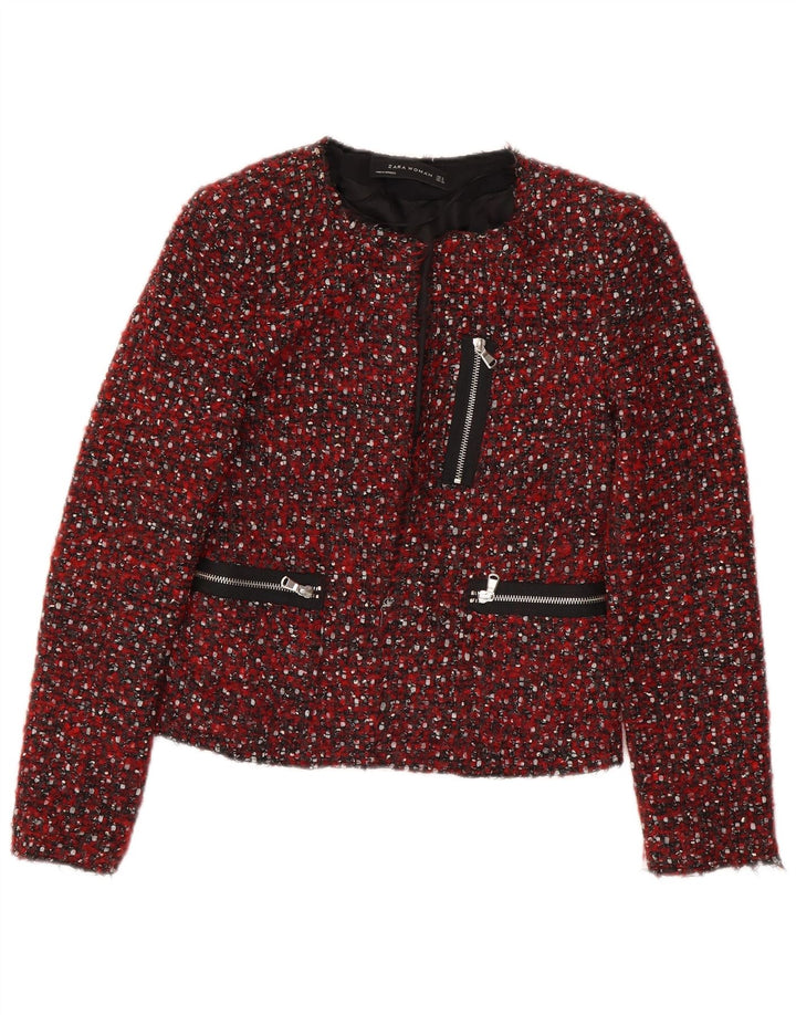 Zara Damen Crop Blazer Jacke UK 10 Small Red Flecked Modern