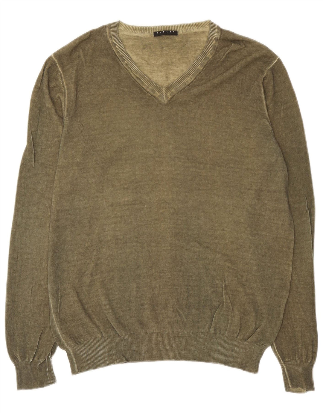 Sisley Herren-Pullover mit V-Ausschnitt, Größe L, Khaki