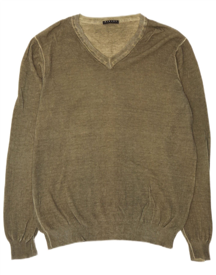 Sisley Herren-Pullover mit V-Ausschnitt, Größe L, Khaki