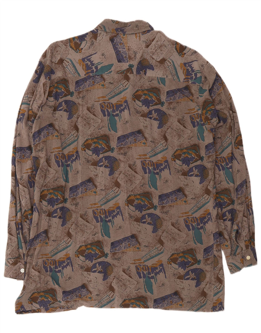 Vintage Herren Hemd mit abstraktem Muster, Größe 41/42, große graue Viskose