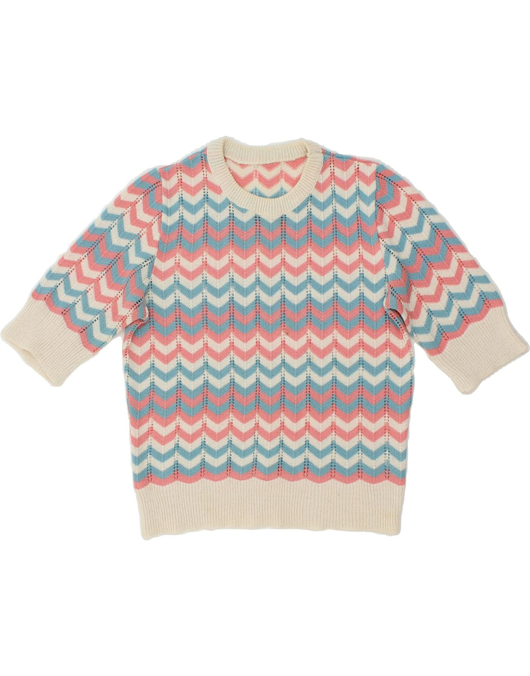 VINTAGE Damen-Pullover mit U-Boot-Ausschnitt, UK 12, mittelgroß, mehrfarbig, Chevron