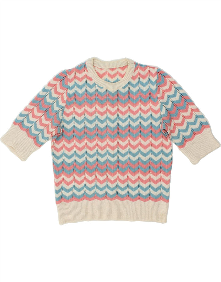 VINTAGE Damen-Pullover mit U-Boot-Ausschnitt, UK 12, mittelgroß, mehrfarbig, Chevron