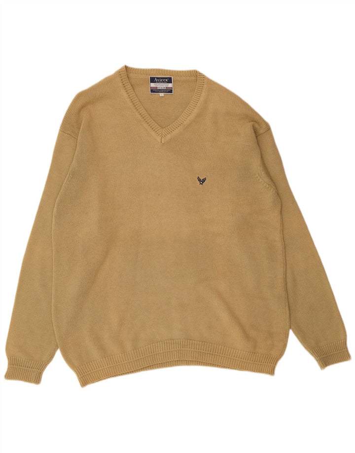 Avirex Herren-Pullover mit V-Ausschnitt, groß, beige Baumwolle