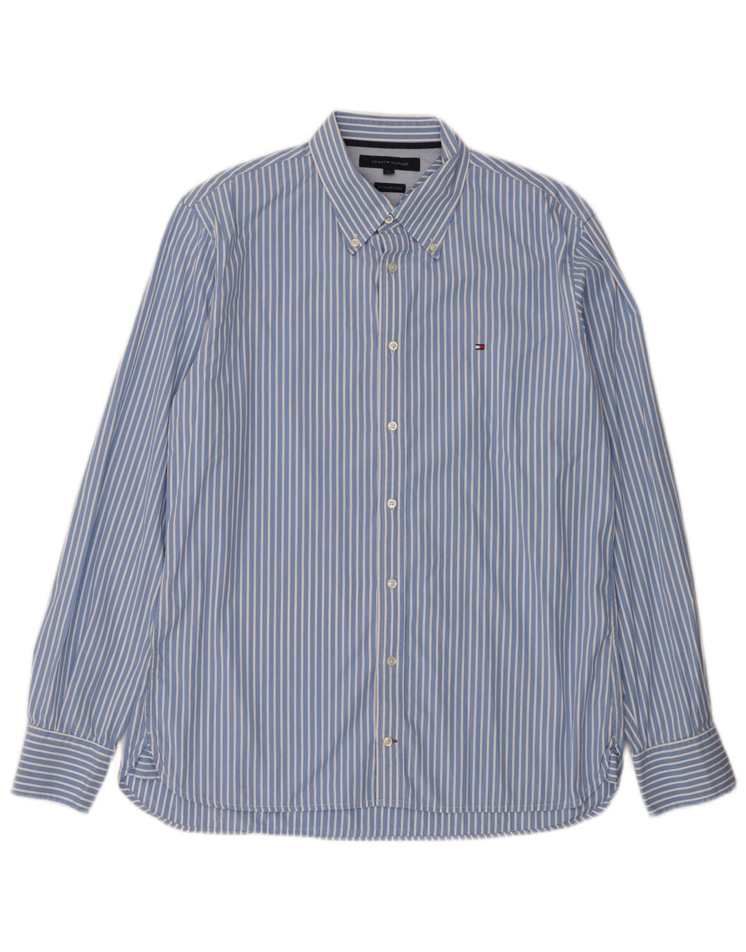 Tommy Hilfiger Herrenhemd, groß, blaue Nadelstreifen-Baumwolle