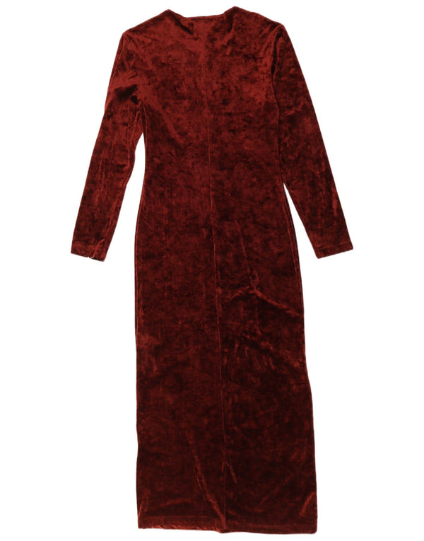 Vintage Damen Langarm Velours Maxikleid UK 10 Small Burgund Polyamid