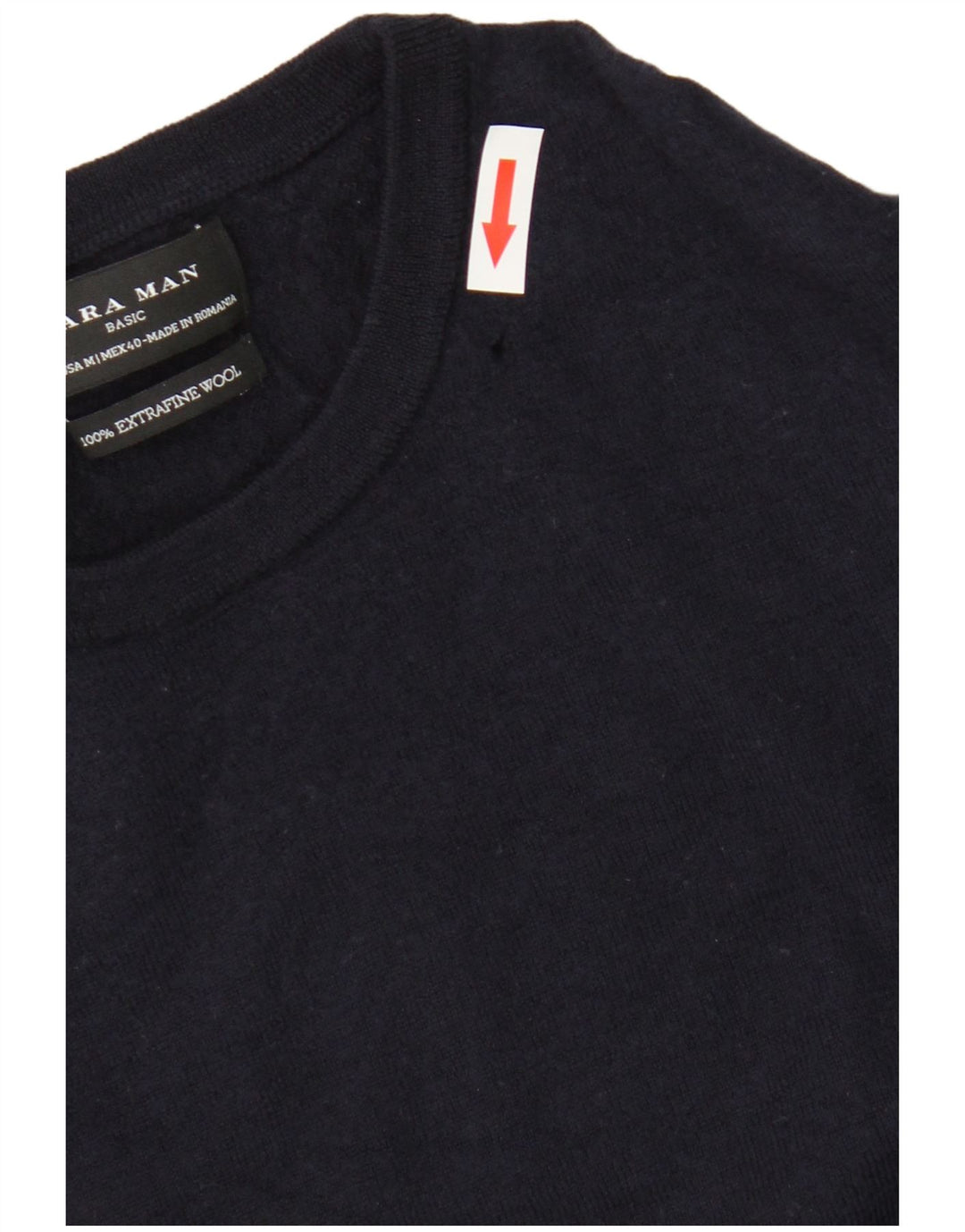 Zara Herren-Pullover mit Rundhalsausschnitt, mittlere marineblaue Wolle