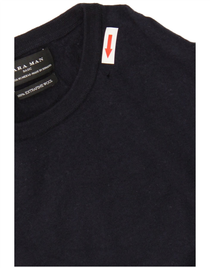 Zara Herren-Pullover mit Rundhalsausschnitt, mittlere marineblaue Wolle