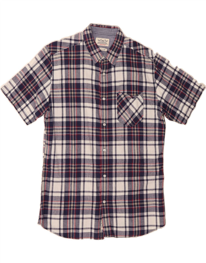 RIFLE Mens Short Sleeve Shirt Large Navy Blue Check Vintage Rifle and Second-Hand Rifle from Messina Hembry 