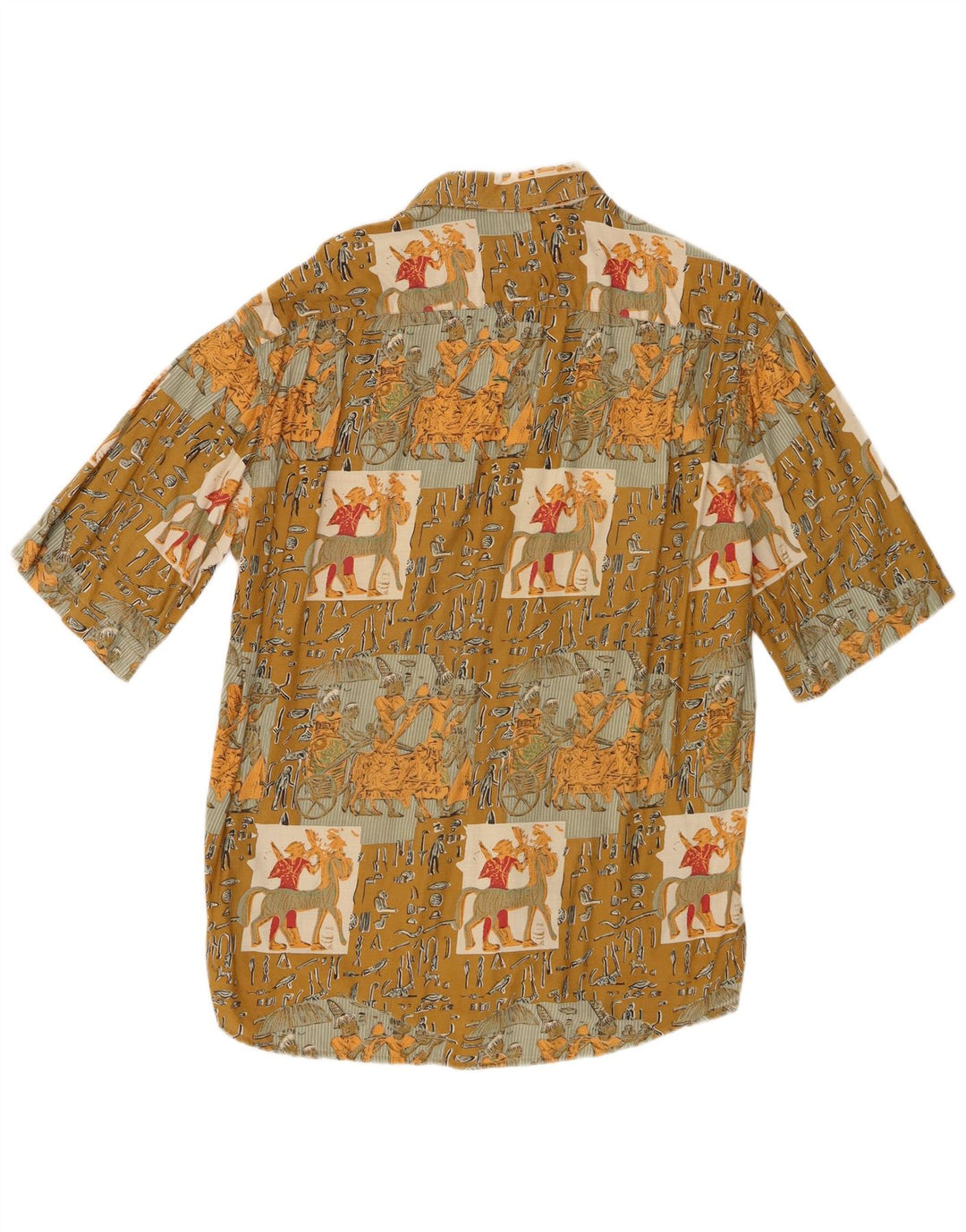 Vintage Herren Grafik Kurzarmshirt Große Khaki Patchwork Viskose