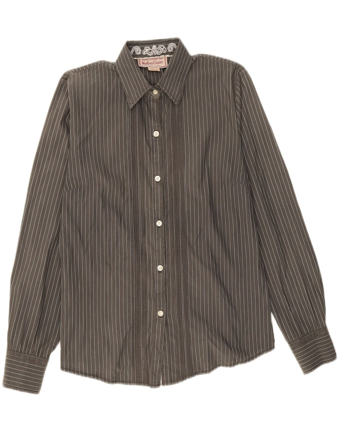 MARLBORO CLASSICS Womens Shirt Size 40 Medium Grey Striped