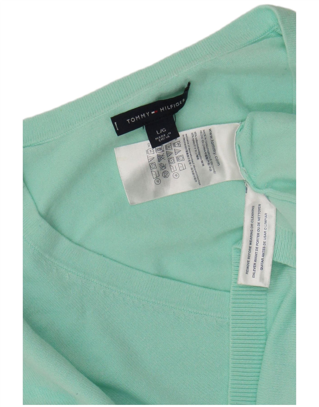 TOMMY HILFIGER Damen-Pullover mit V-Ausschnitt, UK 14, große türkisfarbene Baumwolle