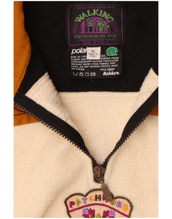 Silvy Herren-Fleecepullover mit Reißverschluss, XL, gebrochenes Weiß, Farbblock-Polyester