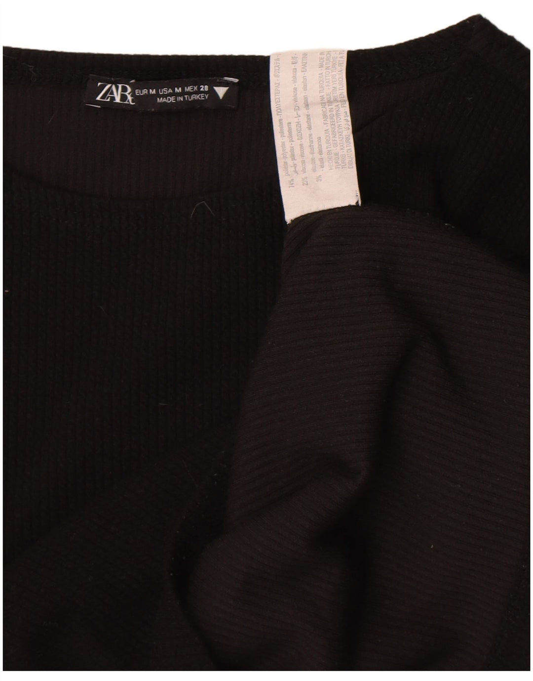 Zara Damen Crop Top Langarm UK 12 Medium Schwarz Polyester