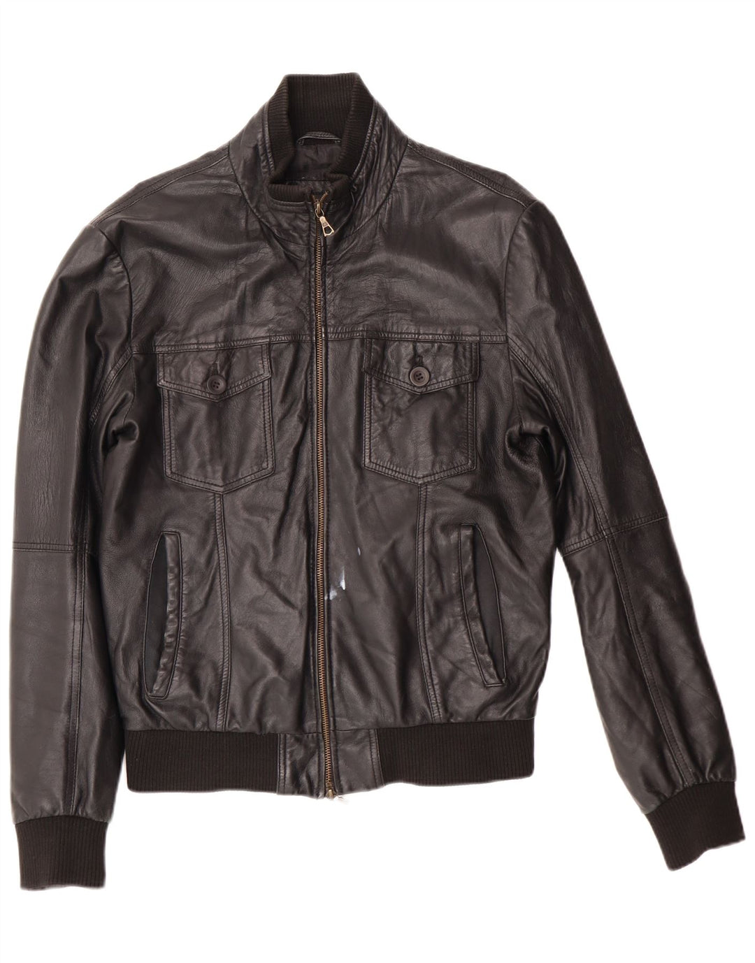 ZARA Mens Bomber Leather Jacket UK 40 Large Black Leather