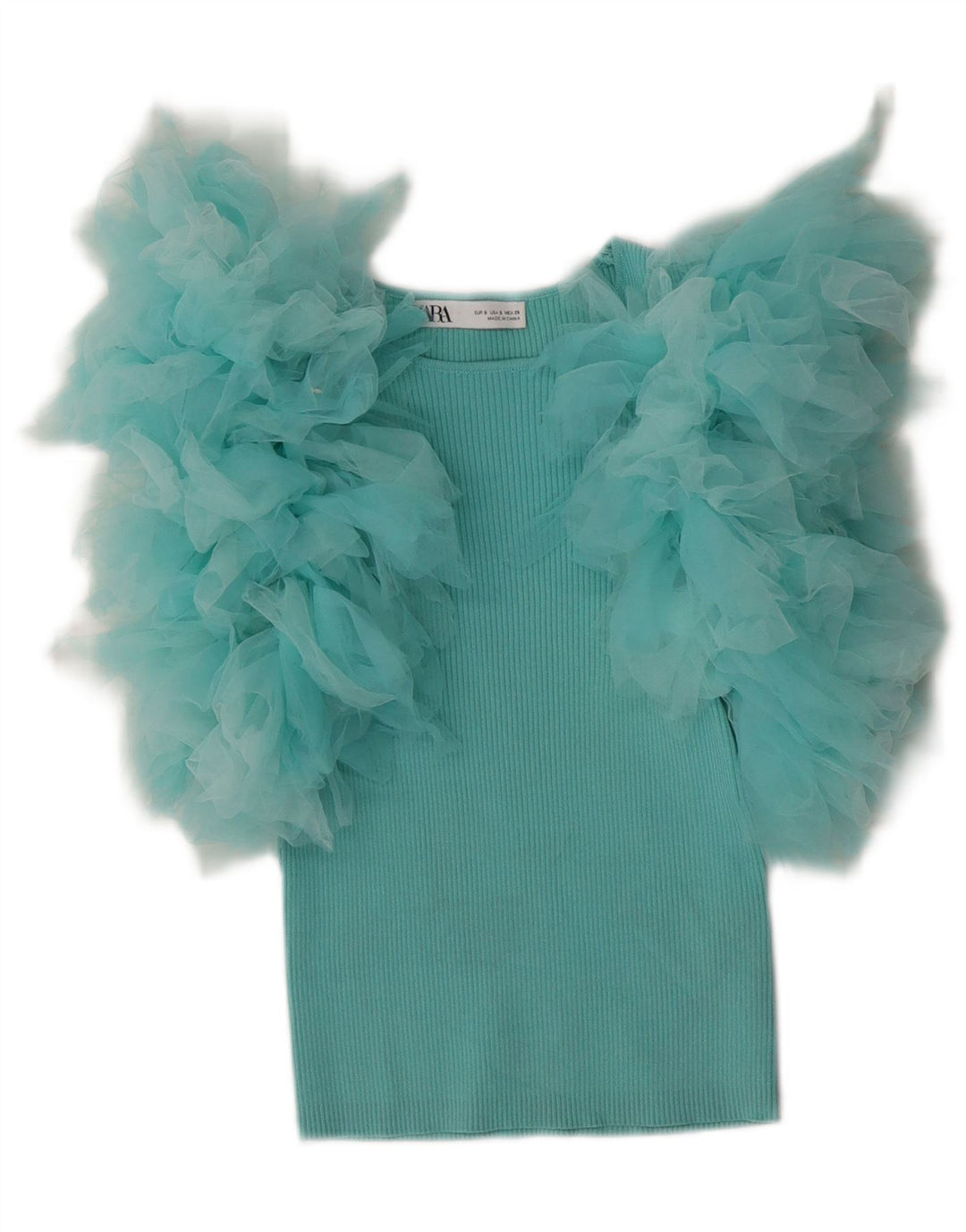 Zara Damen Crop Bluse Top UK 8 Small Türkis Viskose