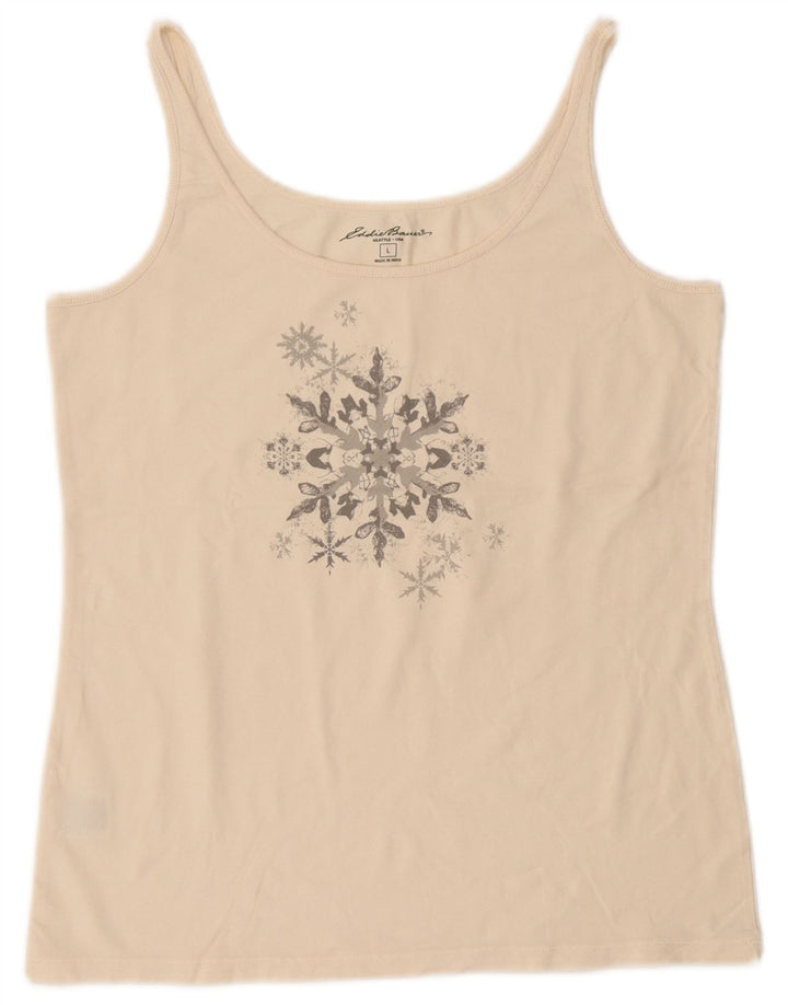 EDDIE BAUER Damen Grafik-Weste-Top UK 14 Large Off White Cotton