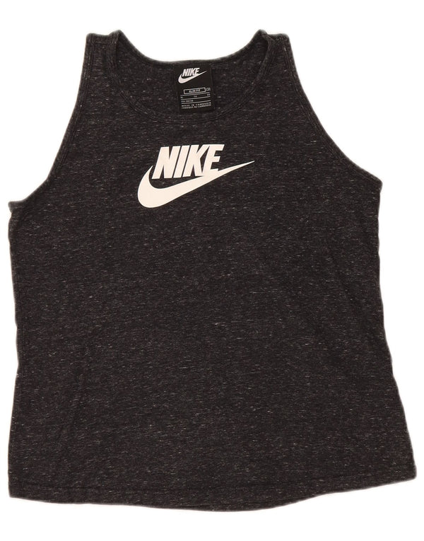 NIKE Girls Slim Fit Graphic Vest Top 13-14 Years XL Black Flecked Cotton