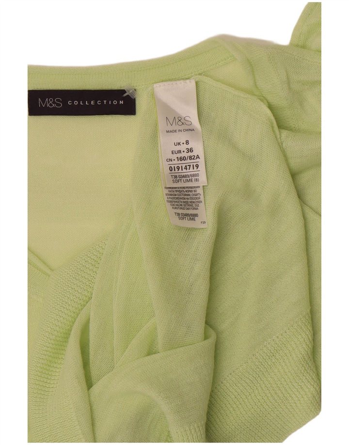 Marks & Spencer Damen Durchsichtiger Pullover mit V-Ausschnitt, Gr. 8, Grün