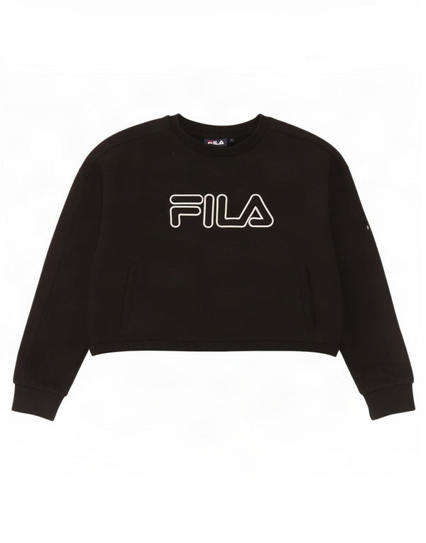 Fila Womens Crop Graphic Oversized Sweatshirt Pullover UK 10 Small Schwarz