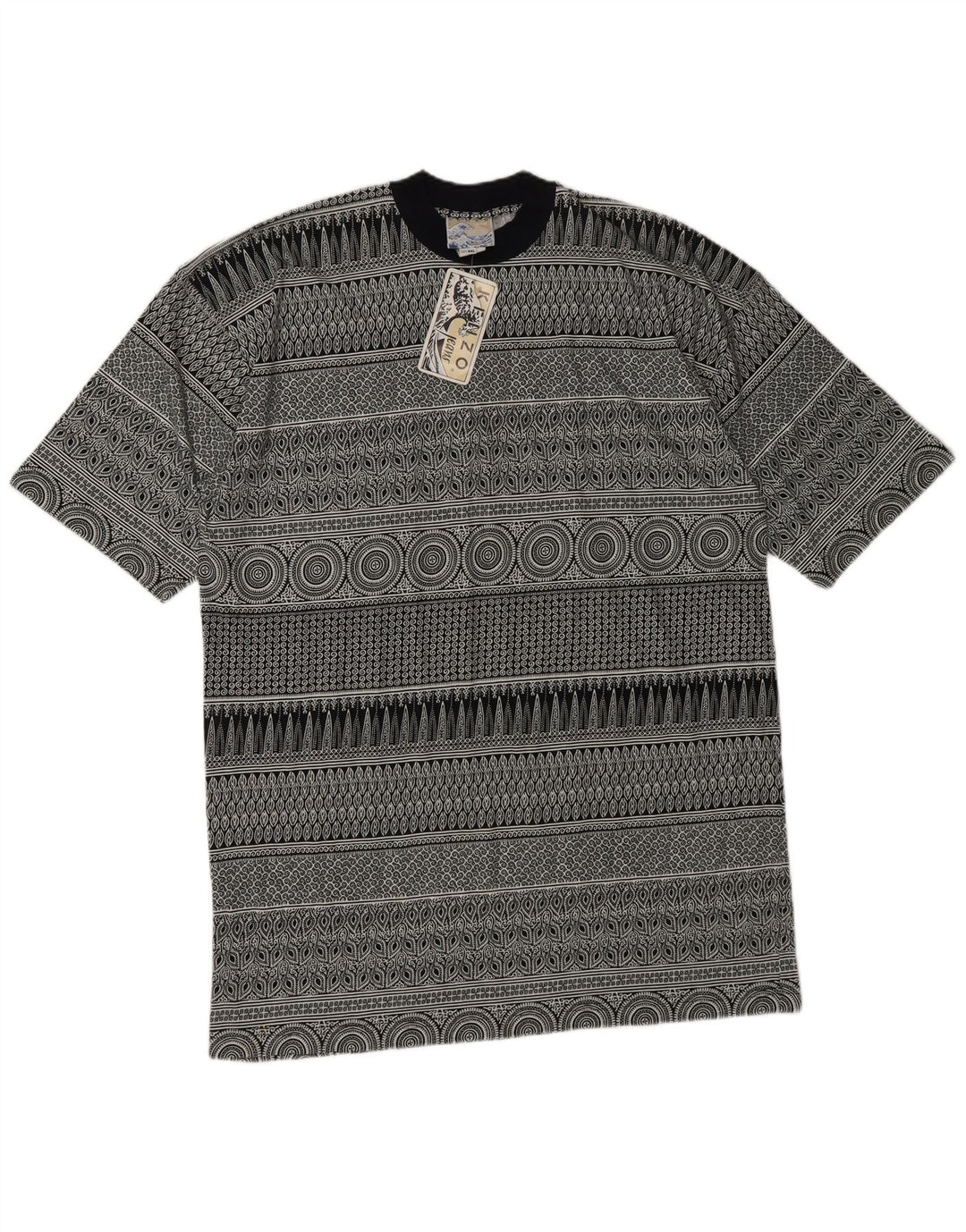 Kenzo Herren-T-Shirt mit abstraktem Muster, 2XL, grau, geometrisch, Baumwolle, Designer