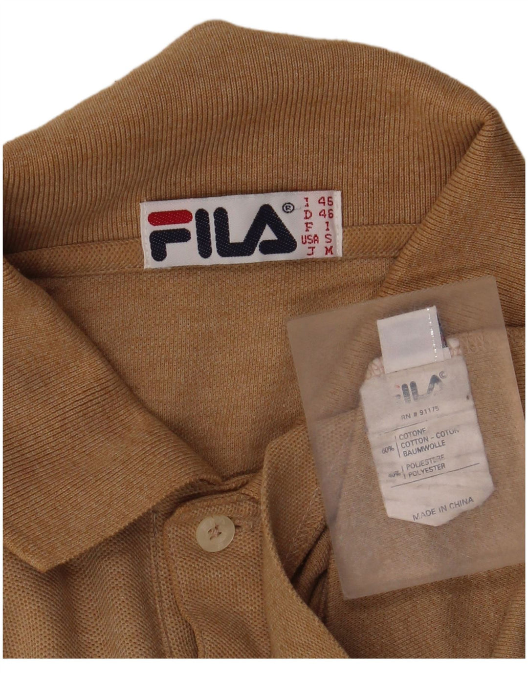 Fila Herren Langarm-Poloshirt IT 46 Small Beige Baumwolle