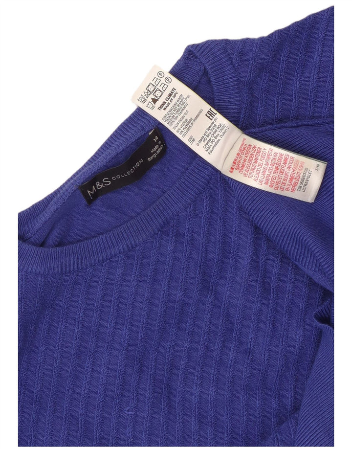 Marks & Spencer Damen Crop Pullover mit Rundhalsausschnitt, UK 14, Mittelblau
