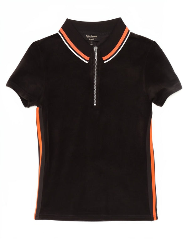 Juicy Couture Damen Poloshirt UK 8 Small Schwarz gestreift Baumwolle