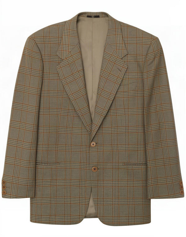 Valentino Mens 2 Button Blazer Jacket IT 48 Medium Green Check Wool