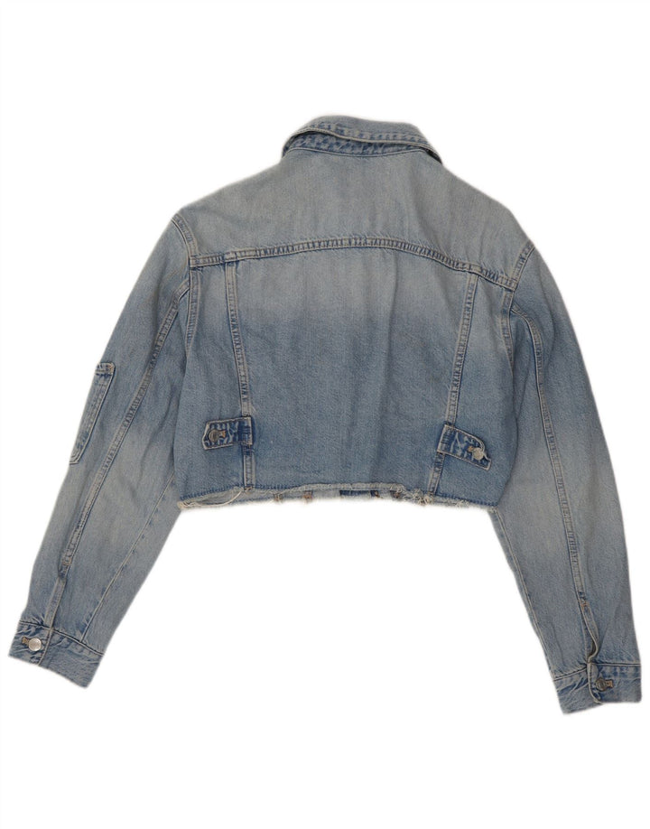 ZARA Damen Crop Übergroße Jeansjacke UK 10 Small Blaue Baumwolle