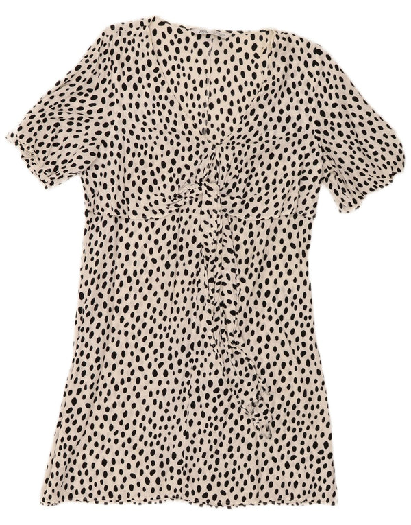 Zara Damen A-Linien-Kleid UK 10 Small Weiß meliert