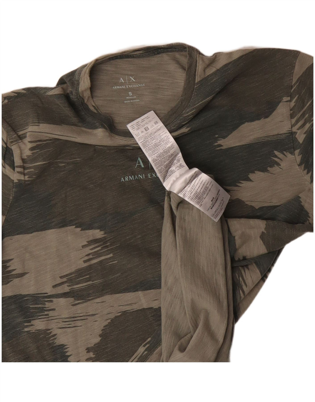 Armani Exchange Herren-T-Shirt mit Grafik, Größe S, Khaki, Camouflage, Baumwolle