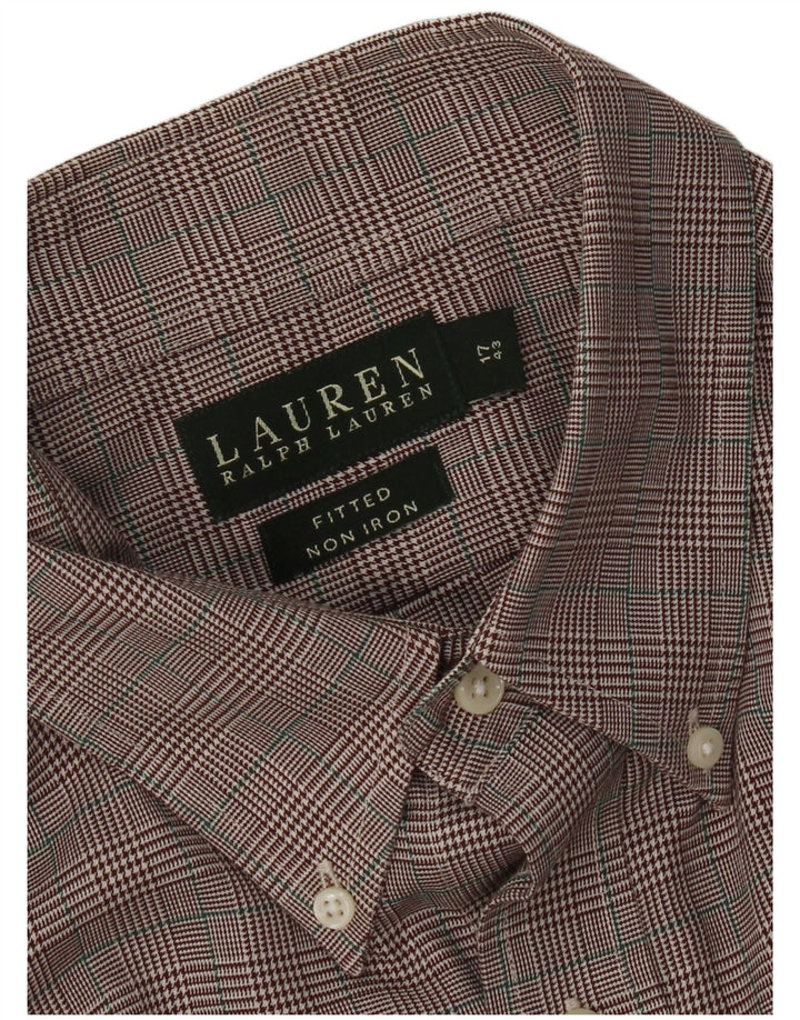 Ralph Lauren Herren-Hemd, tailliert, Größe 17 43 XL, brauner Hahnentrittmuster