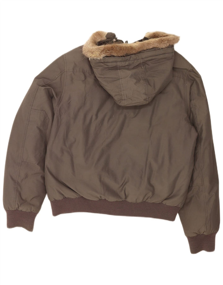 Woolrich Herren-Bomberjacke mit Kapuze, gepolstert, UK 40, große graue Baumwolle