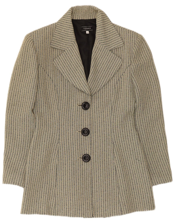 Tenax Damen-Blazer mit 3 Knöpfen, IT 40, klein, beige gestreift, Acetat