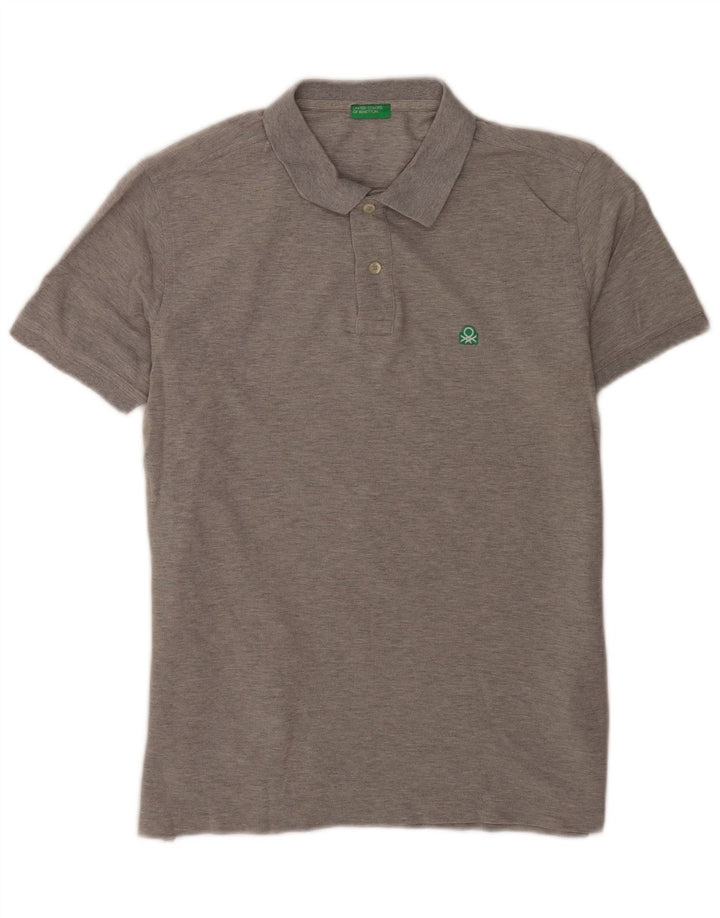 Benetton Herren-Poloshirt, große graue Baumwolle