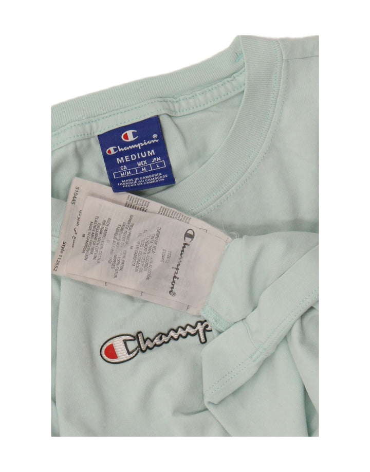 CHAMPION Damen Crop Graphic T-Shirt Top UK 14 Medium Türkis Baumwolle