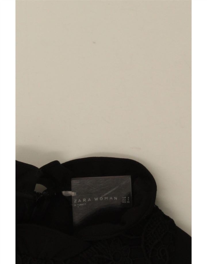 ZARA Damen-A-Linien-Kleid, Größe S, Schwarz, Blumenmuster, Polyester