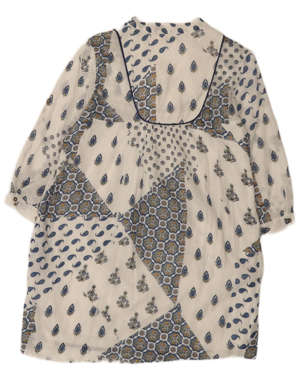 ZARA Damen Etuikleid mit 3/4-Ärmeln, UK 12, Mittelweiß, Paisley-Baumwolle