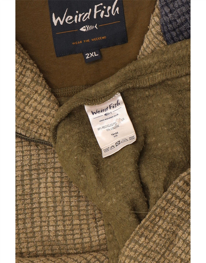 Weird Fish Herren-Fleecepullover mit Reißverschluss am Hals, 2XL, Khaki, Polyester