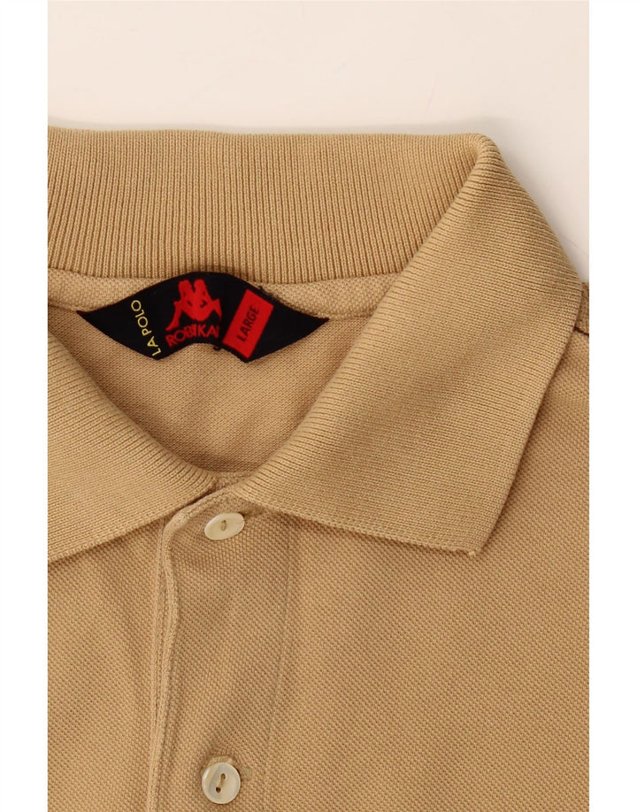 KAPPA Mens Long Sleeve Polo Shirt Large Beige Cotton Vintage Kappa and Second-Hand Kappa from Messina Hembry 