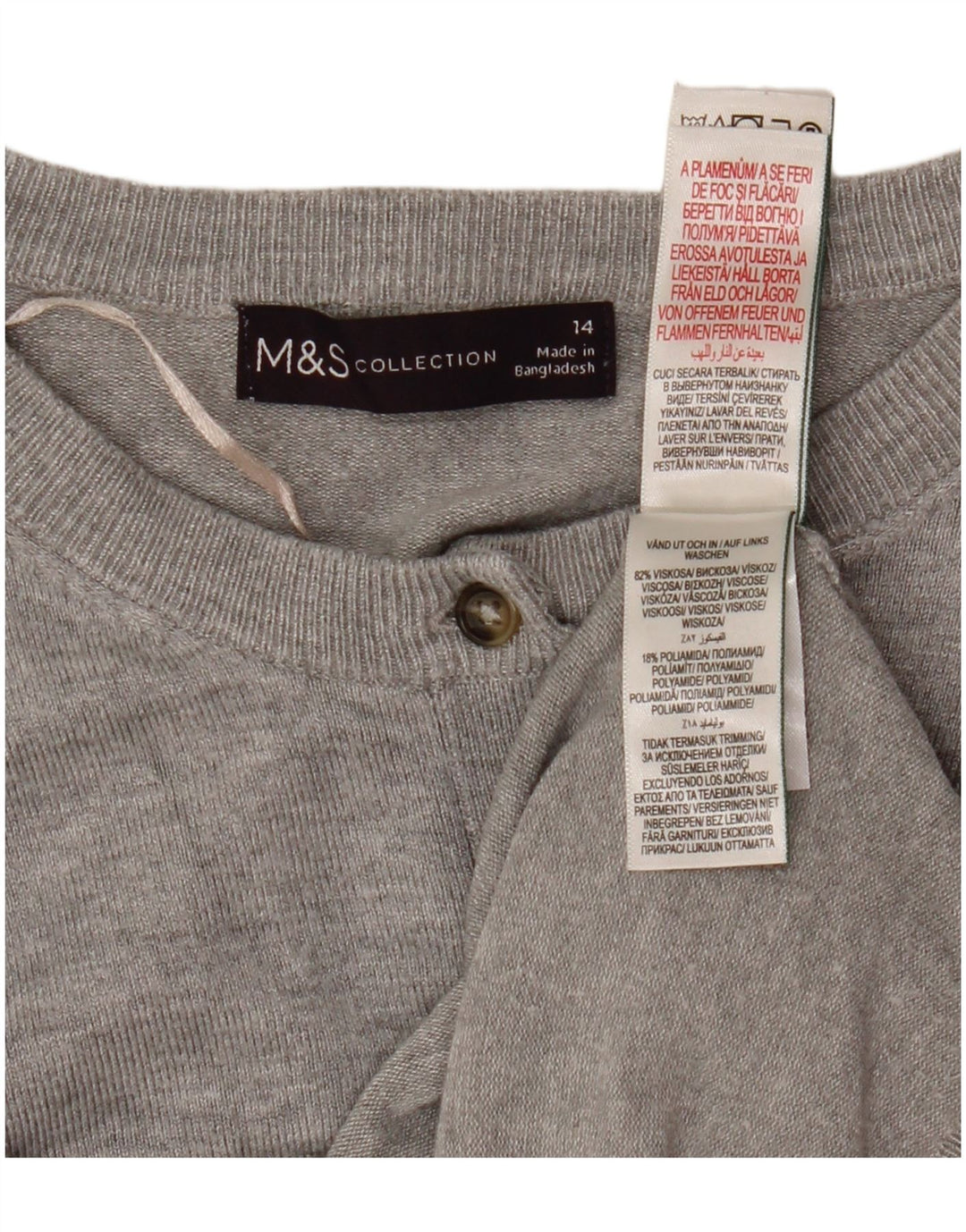 MARKS & SPENCER Damen Crop Cardigan Pullover UK 14 Mittelgraue Viskose